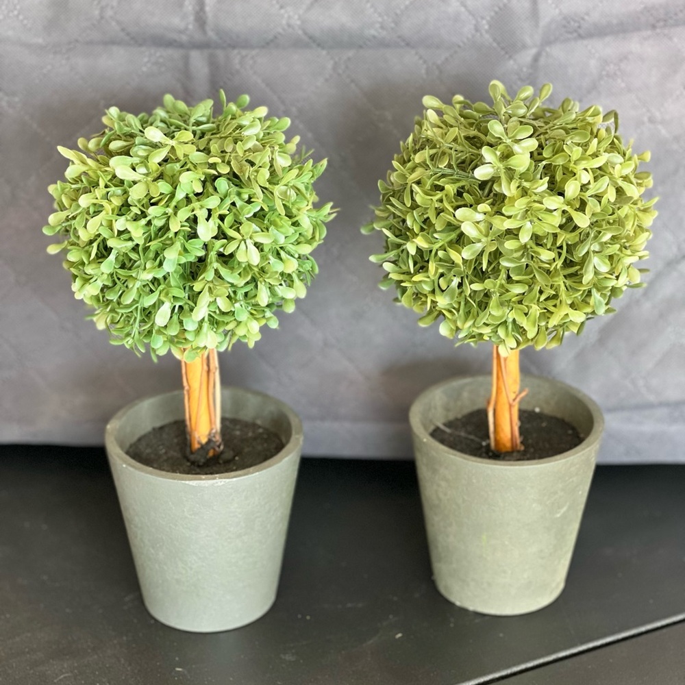Green Faux Topiary Trees in Pots